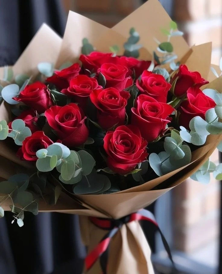 Red Roses with Eucalyptus