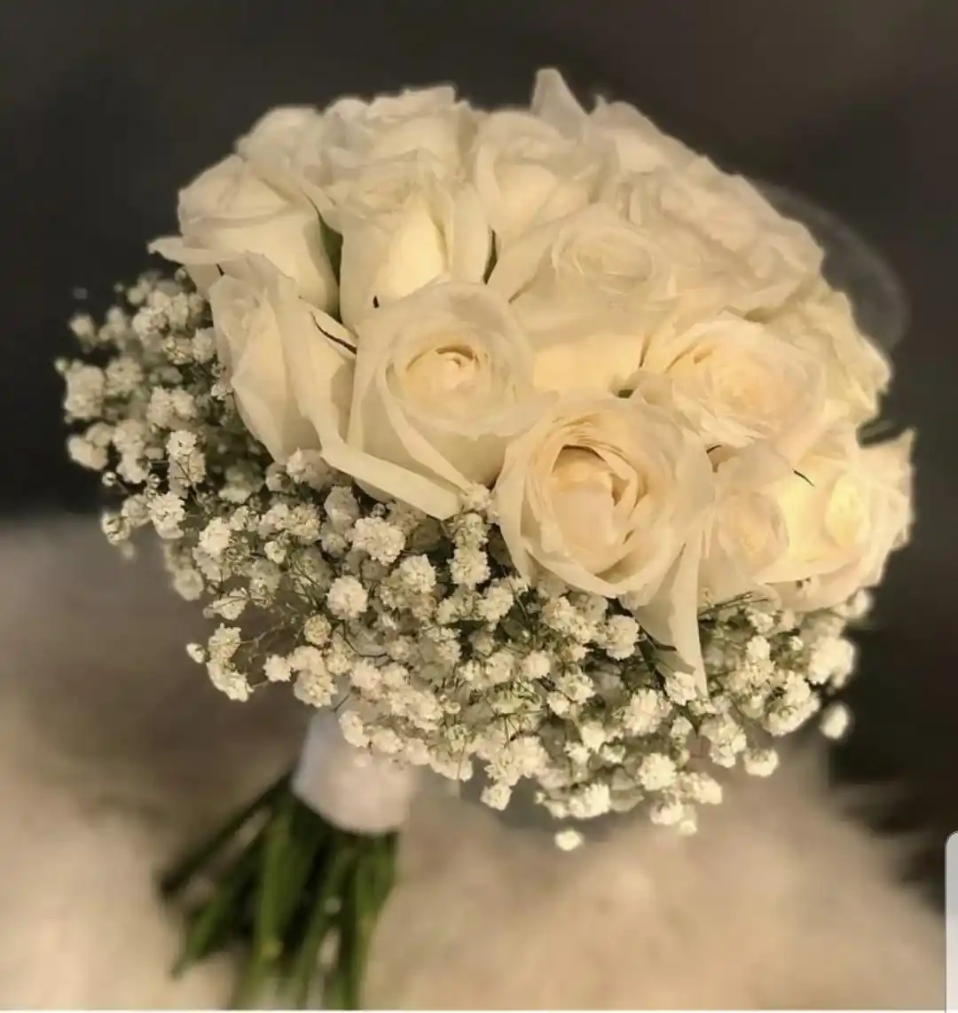 White Roses plus Gypso Bridal Bouquet