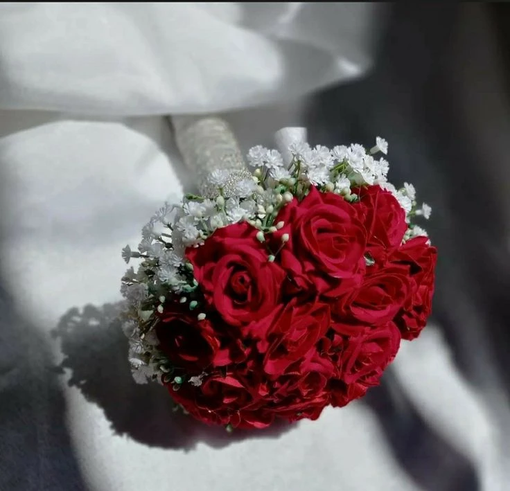 Red Roses and Gypso Bridal Bouquet