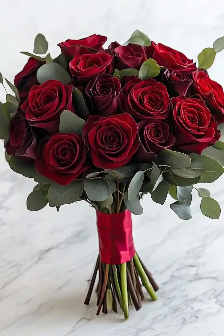 Red Roses with Eucalyptus Bridal Bouquet